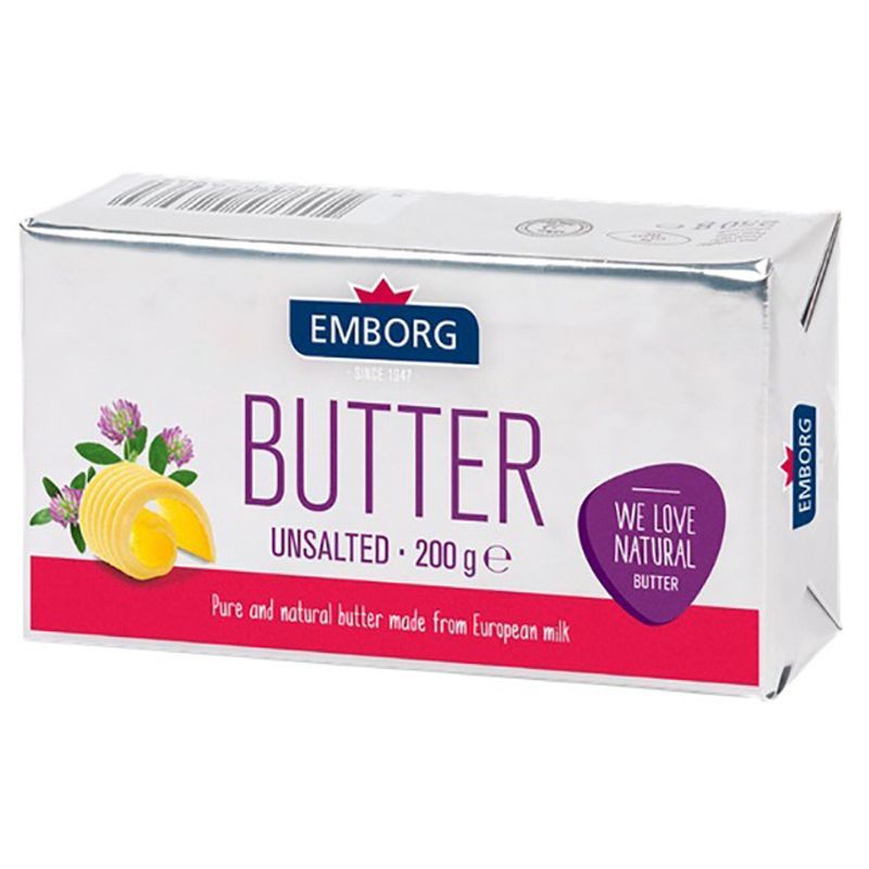 เอ็มบอร์คเนยสดรสจืด 200กรัม Emborg Unsalted Butter 200g. [หมายเลขบาร์โค้ด 5701215045767 ]