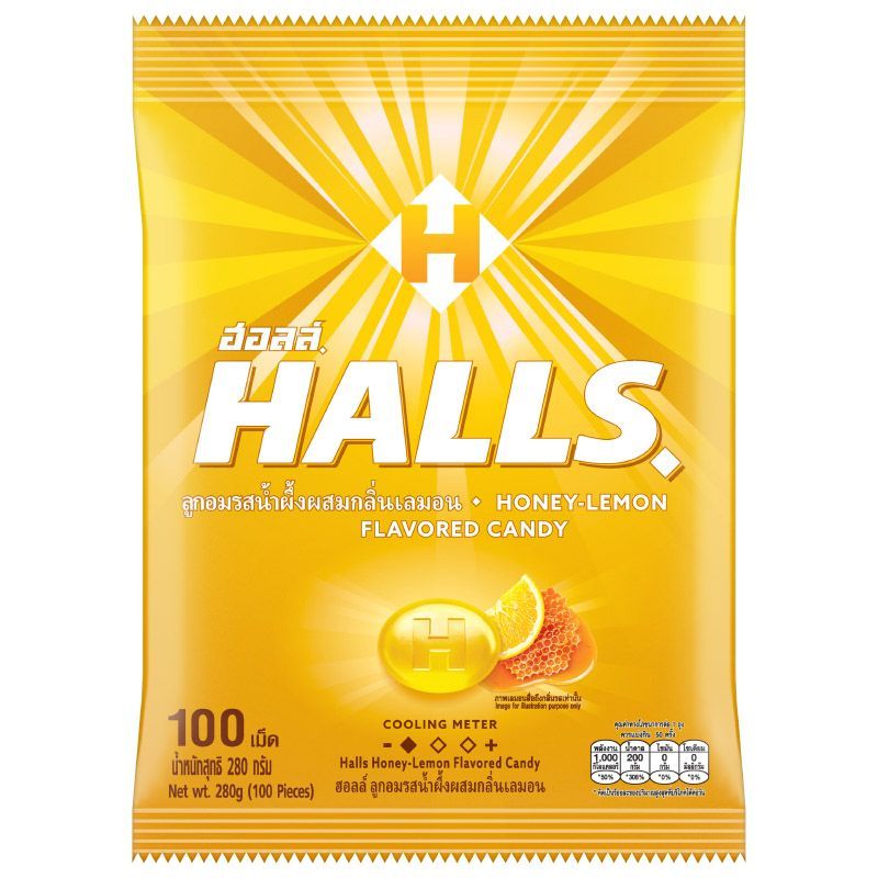 ฮอลล์ลูกอมรสน้ำผึ้งผสมกลิ่นเลมอน 280กรัม Halls Honey Lemon Flavored Canby 280g. [หมายเลขบาร์โค้ด 8850338001604]