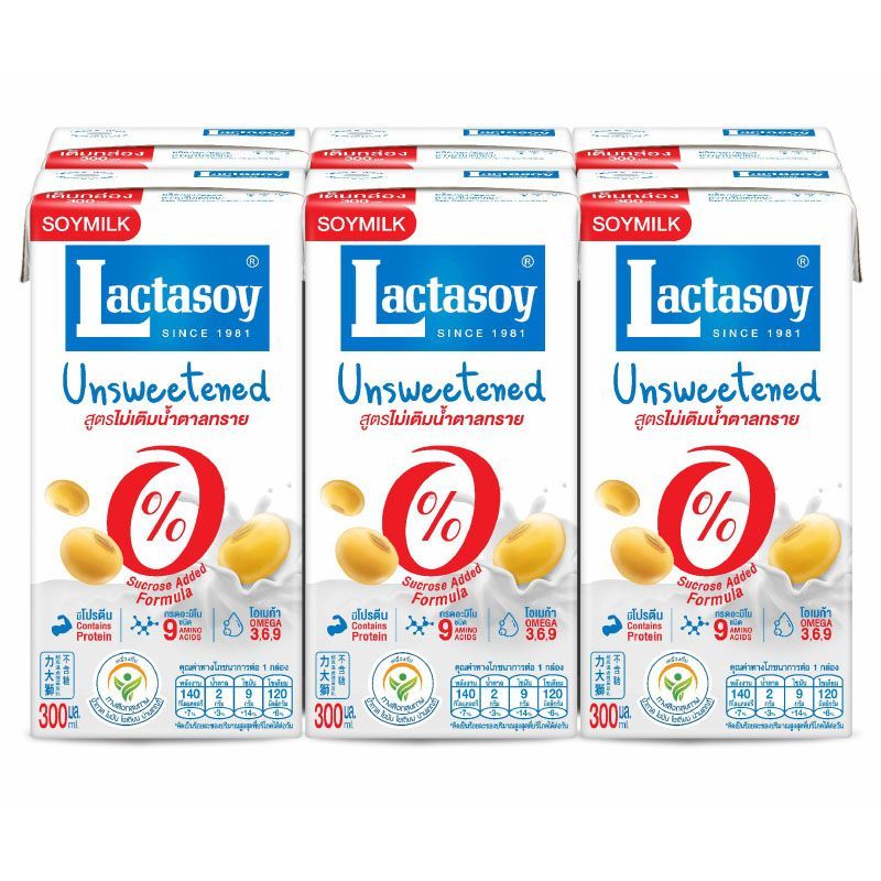 แลคตาซอยนมถั่วเหลืองยูเอชทีรสจืด 300มลแพค 6 Lactasoy Soy Milk UHT Unsweetened 300ml Pack 6 [8850267800156 ]