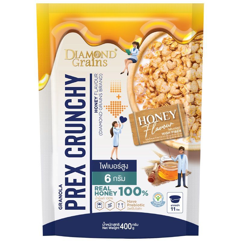 ไดมอนด์เกรนส์กราโนล่าพรีกซ์ครันชี่รสน้ำผึ้ง 400ก Diamondgrains Granola Prex Crunchy Honey Flavour 400g. [8859114905525 ]