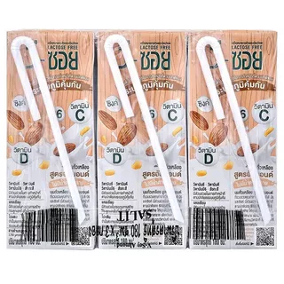วีซอยนมถั่วเหลืองสูตรอัลมอนด์ 180มล. แพค3 V Soy Soymilk with Almond 180ml. Pack 3 [หมายเลขบาร์โค้ด 8851028006046]