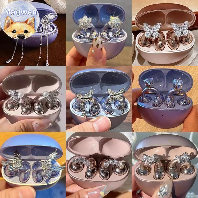Magwen 1 คู่คลิปบนหูฟัง Rhinestone เปิดหูอุปกรณ์เสริมที่ถอดออกได้ DIY เครื่องประดับสําหรับหูฟังไร้สายอัพเกรดดูมีสไตล์ TH