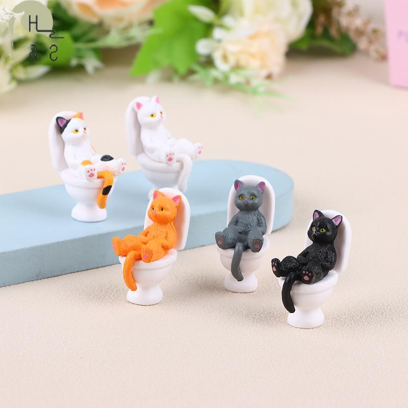 [H&S] 1 PC Toilet Series ตุ๊กตาแมวจิ๋วน่ารัก รูปปั้นแมวติดทนนานดูดีสําหรับตกแต่งสํานักงานมินิตุ๊กตาตกแต่ง {th}