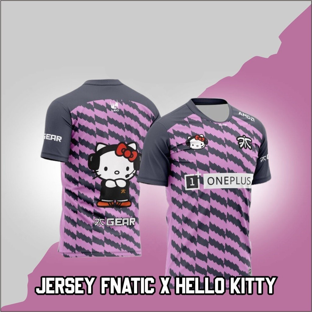 [Ready Stock] Fnatic x Hello Kitty เสื้อยืดคอกลม E-sports แบรนด์ร่วม