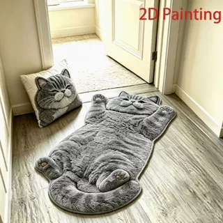 PEARLTH พรมตกแต่งบ้าน,พรมกันลื่น 2D Cat-Shapedพรมพื้นที่,นุ่มป้องกันการเปรอะเปื้อนทําความสะอาดง่ายพรมการ์ตูนห้องนั่งเล่น