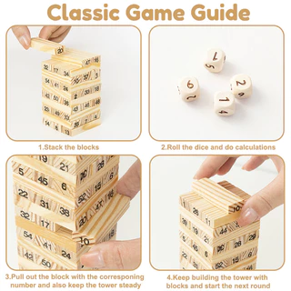 GeeToy Big 54 ชิ้นบล็อกตัวต่อดิจิตอลซ้อน Balance Tower ครอบครัวเกมกระดานแบบโต้ตอบของเล่นเพื่อการศึกษาสําหรับเด็ก