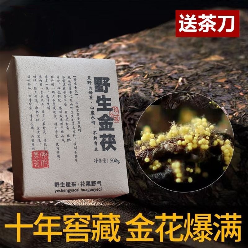 ดาบชา Golden Fu ป่าหูหนาน Anhua Alpine Wild Leaf ดอกไม้สีทอง Fu ชาอิฐ 0.5 กก. ดอกไม้สีทองเต็ม