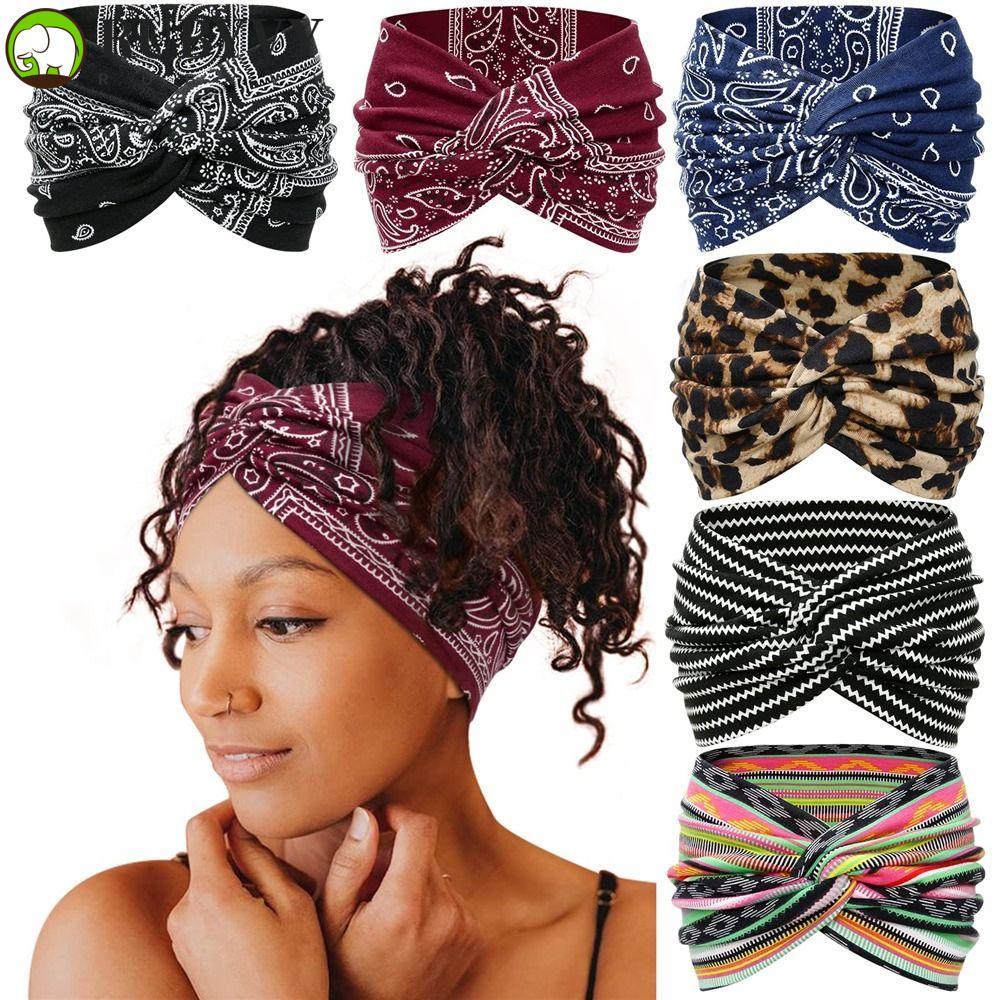 RUBYVY ที่คาดผมกว้าง Boho โยคะ ออกกําลังกาย หนา, ยางรัดผม ยืดหยุ่น, Wide Headband Sport