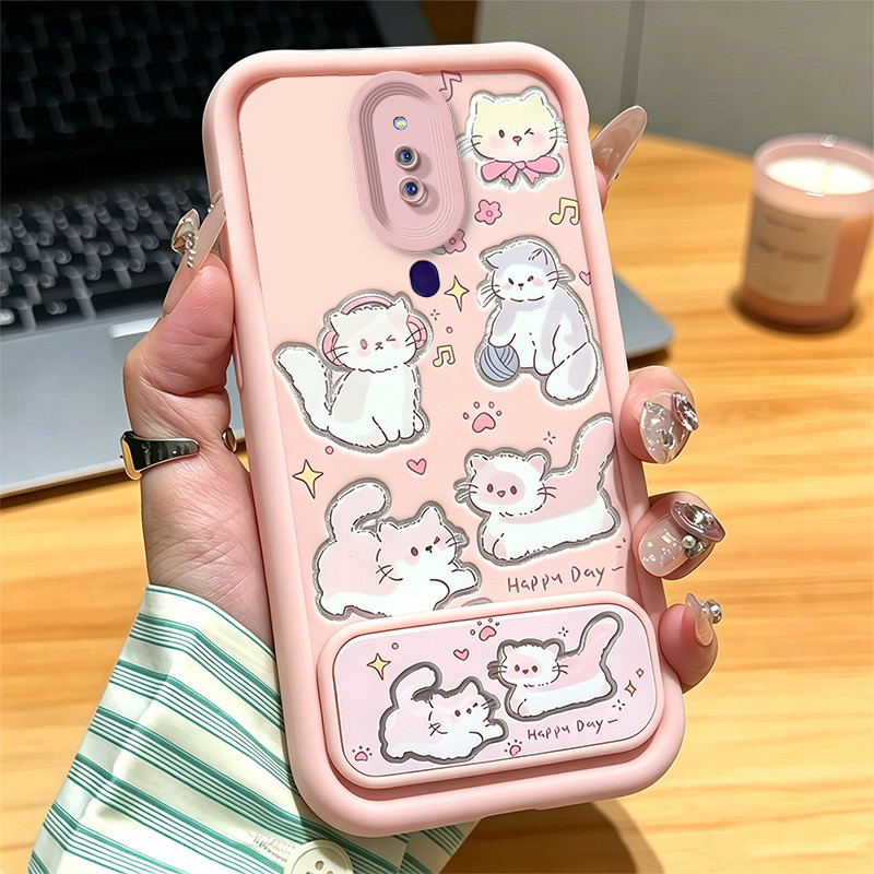 เคสสําหรับ OPPO F11 Pro F11 เคสโทรศัพท์ Softcase ซิลิโคนกันกระแทก ดีไซน์ใหม่ ความงาม แมวสีชมพูน่ารักพร้อมที่วาง JTKLMZJ3