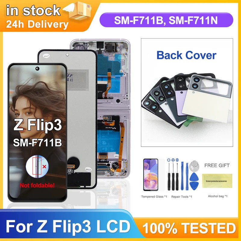 ทดสอบสําหรับ Samsung Z Flip3 5G สําหรับ Z Flip3 SM-F711B F711N F711U F711W จอแสดงผล LCD Digital Touc