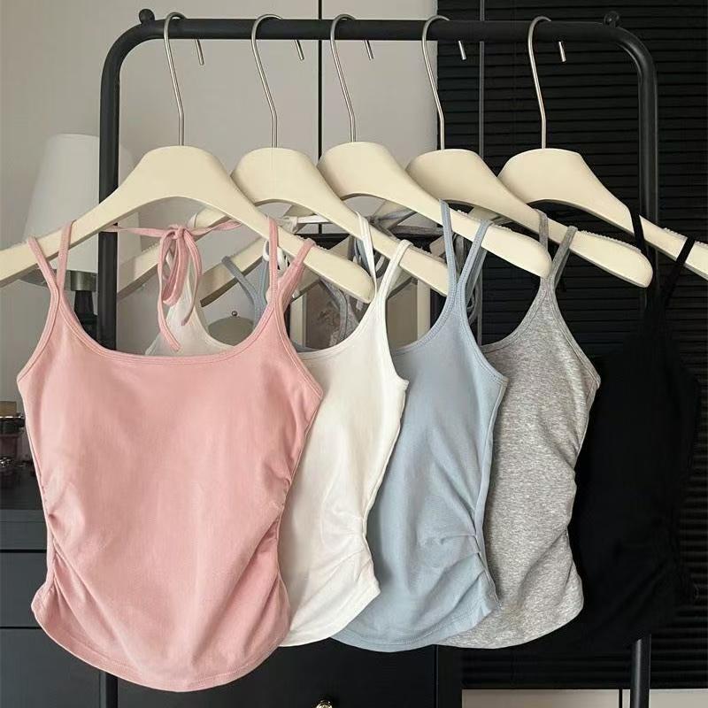 YY135 เสื้อสายเดี่ยวดีเทลผูกด้านหลัง   เหมาะกับสาวเซ็กซี่ใสๆ  เชือกรูดปรับ มีฟองน้ำ  น่ารัก ใส่สบาย ราคาถูก
