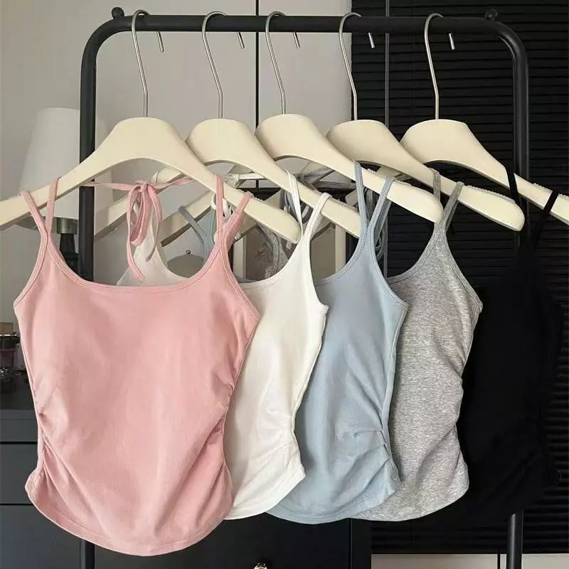 YY135 เสื้อสายเดี่ยวดีเทลผูกด้านหลัง เหมาะกับสาวเซ็กซี่ใสๆ เชือกรูดปรับ มีฟองน้ำ น่ารัก ใส่สบาย ราคาถูก