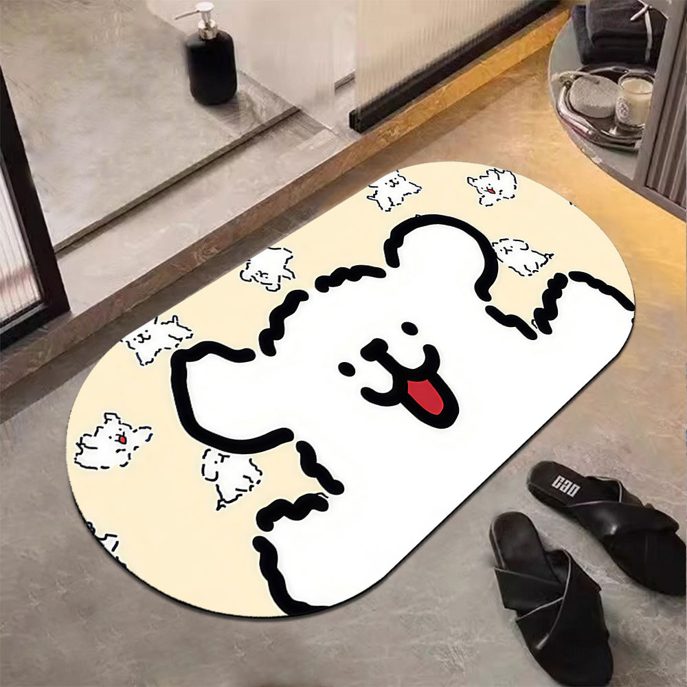 Minimal Line Puppy Bath Mat Super Absorbent Quick Dry Anti Slip Shower Floor Mat เสื่อห้องน้ํา