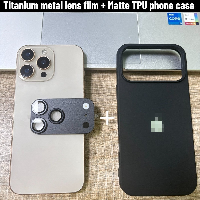 Covering The FlashTitanium Metal Camera Protective Film + Matte TPU Phone Case เหมาะสําหรับ iPhone 1