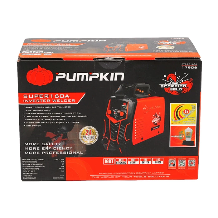 PUMPKIN ตู้เชื่อม IGBT รุ่น PTT-SP160A รหัส 17906 ตู้เชื่อมอินเวอร์เตอร์ กำลังไฟ 6.5 KVA เครื่องเชื่อม thumbnail 9