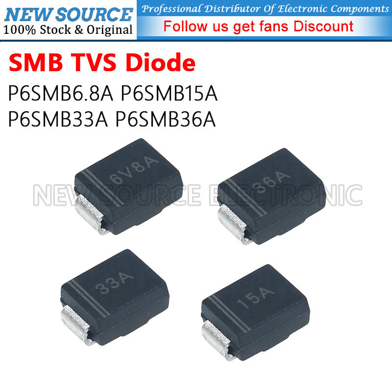 [10-50 ชิ้น] 6V8A 15A 33A 36A SMB TVS Diode P6SMB6.8A P6SMB15A P6SMB33A P6SMB36A SMD DO-214AA Transi