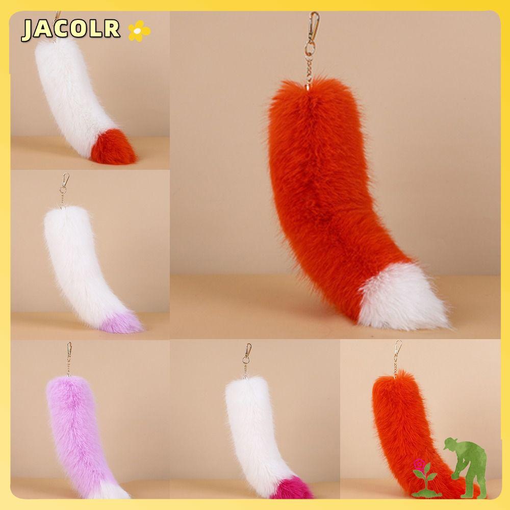 JACOLR Therian Tail Bag Charms, Soft Plush หนา Faux Fur Tail พวงกุญแจ, แฟชั่นขนาดใหญ่ Fluffy Warm Fu