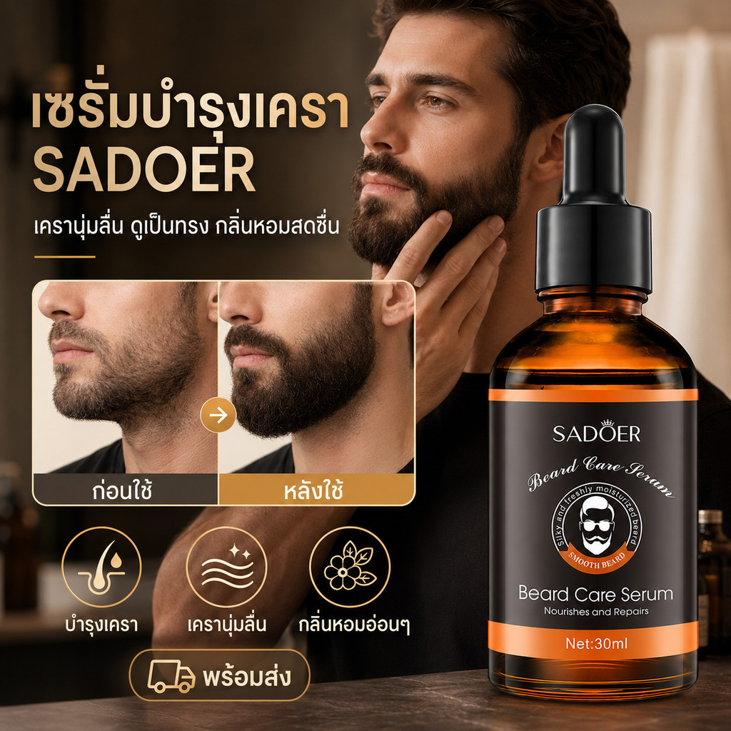 🔥ซื้อ 1 แถม 1🔥 SADOER เซรั่มบำรุงหนวด เครา คิ้ว และเส้นผม 30ml เติมความชุ่มชื้น เส้นขนดูนุ่ม สุขภาพด