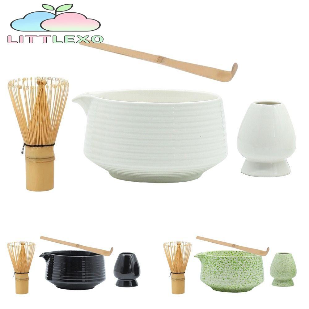 LITTLEX 4PCS ชุดชามัทฉะญี่ปุ่น, ไม้ไผ่เซรามิคนํากลับมาใช้ใหม่ Matcha Whisk, ปลอดภัยเกรดอาหารชาเขียว Whisk