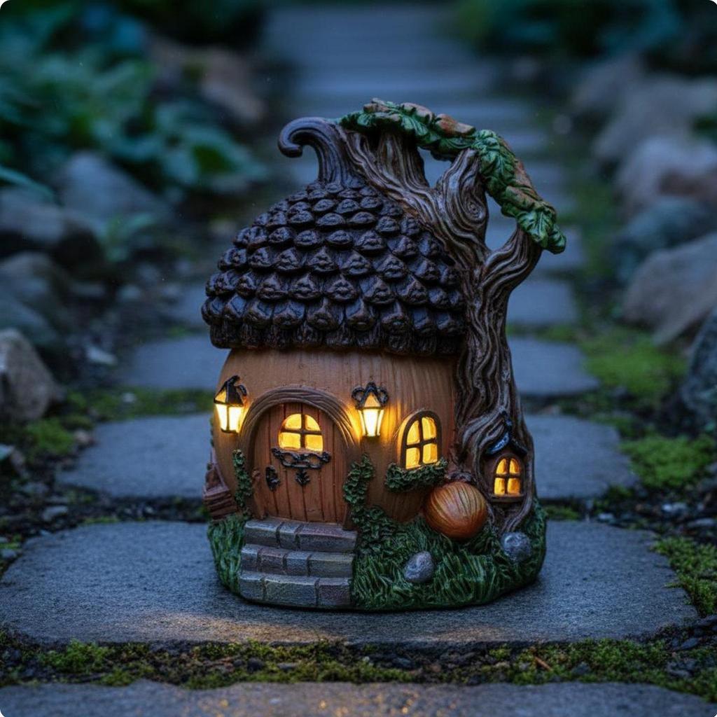 [mibum01eb] พลังงานแสงอาทิตย์ Acorn House อัตโนมัติ On/deactivate Acorn Garden Figurine Charming Des