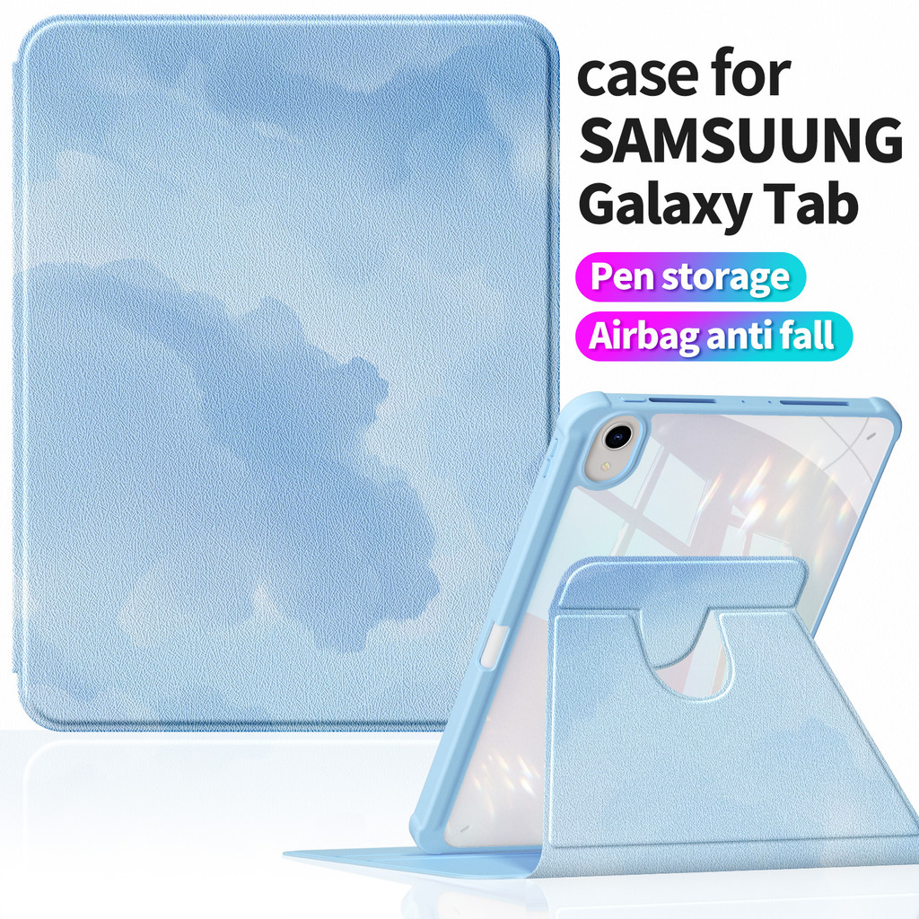 สําหรับเคส Samsung Tab A9+ 11 | หนังพิมพ์ลายสุนทรียศาสตร์เกาหลีให้ความรู้สึก | ทนสิ่งสกปรกและกันกระแทก | อะคริลิค Hard Back Casing Tab A9 8.7" 360°A335 水波蓝