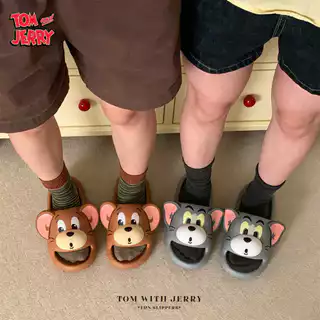 XIXITIAO รองเท้าแตะ สำหรับผู้ชายและผู้หญิง ตอนฤดูร้อน ลายการ์ตูน Tom & Jerry รองรับโค้งเท้า