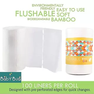 BabyBua กระดาษเยื่อไผ่ 100 แผ่น Nappy liners กระดาษออร์แกนิค กระดาษกรองอุจจาระ เหนียวนุ่ม ทำจากเยื่อไผ่ 100%
