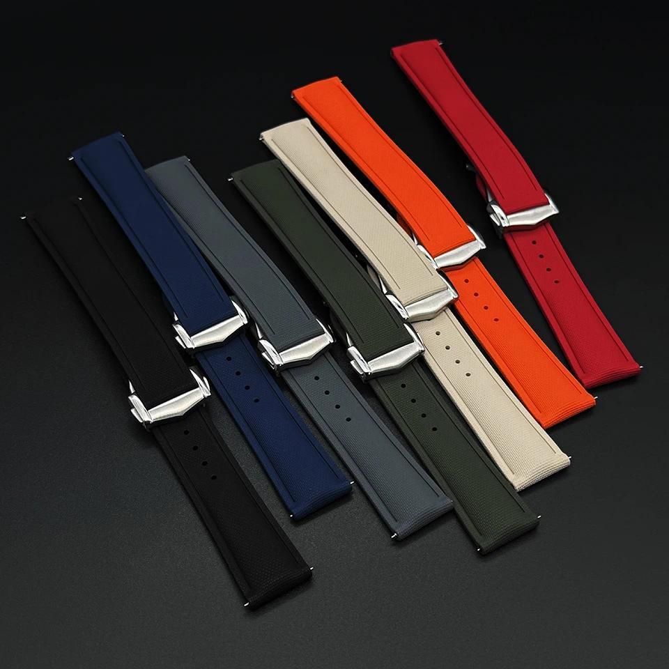 High Quality Woven pattern Sports Deployant Watch Band 20mm 21mm 22mm FKM Rubber Watch Strap