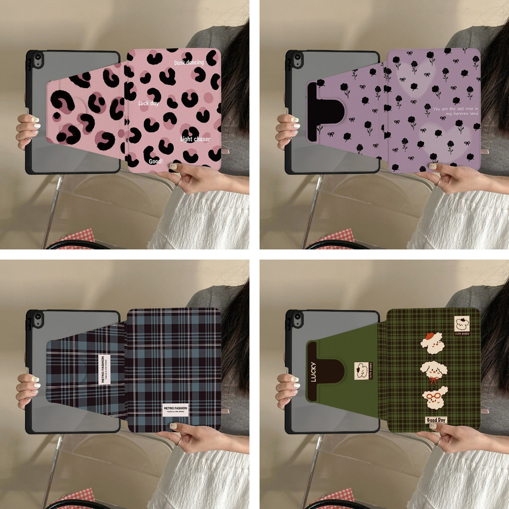 เคสการ์ตูนหมุนได้ 360° สำหรับ Samsung Tab A9/A9+/A11/S9/S9 FE/S10 FE พร้อมช่องใส่ปากกาและขาตั้ง กันกระแทก