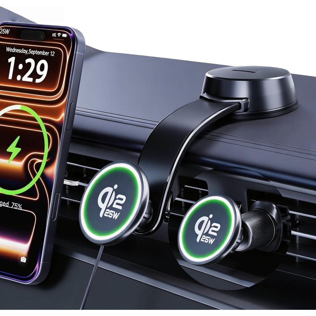 อัพเกรด [สําหรับ Qi2.2-Certified] 25W สําหรับ MagSafe Wireless Car Charger Mount, 2XFast Charging[90