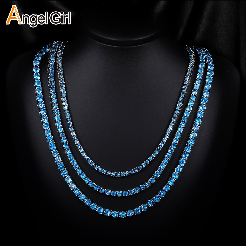 สไตล์ใหม่ 3mm4mm5mm Blue Spinel สร้อยคอเทนนิสสร้อยคอสีน้ําเงิน