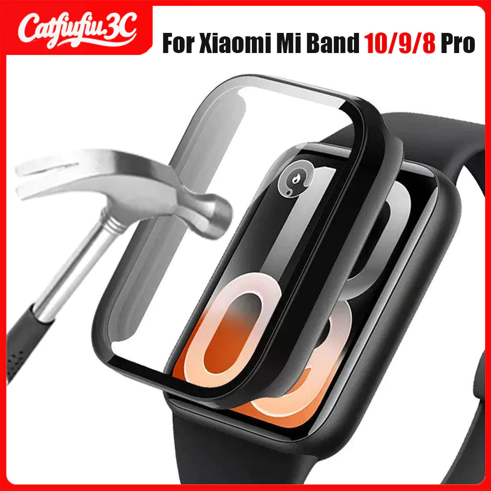 เคสพีซี + กระจกสําหรับ Xiaomi Mi Band 10 Pro เคสป้องกันกระจกนิรภัยป้องกันหน้าจอสําหรับ Mi Band 9Pro 8Pro อุปกรณ์กันชน