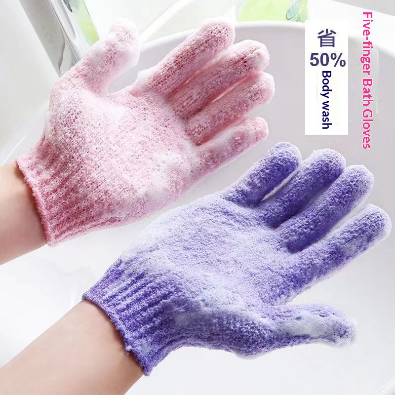 ถุงมืออาบน้ําขัดผิวพร้อมห้านิ้วสําหรับทําความสะอาดผิวอย่างล้ําลึกและผิวเรียบเนียน