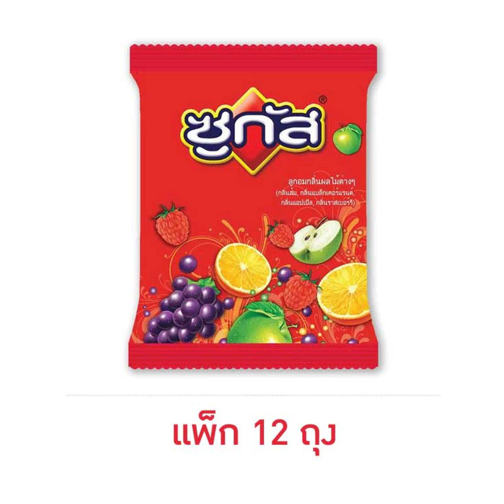 ใหม่! Sugas ซูกัส ลูกอมกลิ่นผลไม้รวม แบบถุง ( 100 เม็ด ) ลูกอม รสผลไม้รวมรส 250 กรัม