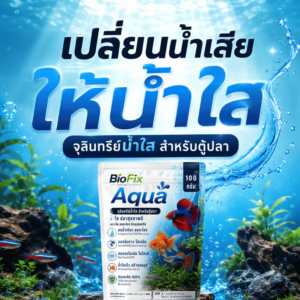 BioFix Aqua 100g. จุลินทรีย์น้ำใส ปรับสภาพน้ำ ลดของเสีย ลดตะกอนฟุ้งในน้ำ ปรับปรุงคุณภาพน้ำในบ่อเลี้ยงสัตว์น้ำ