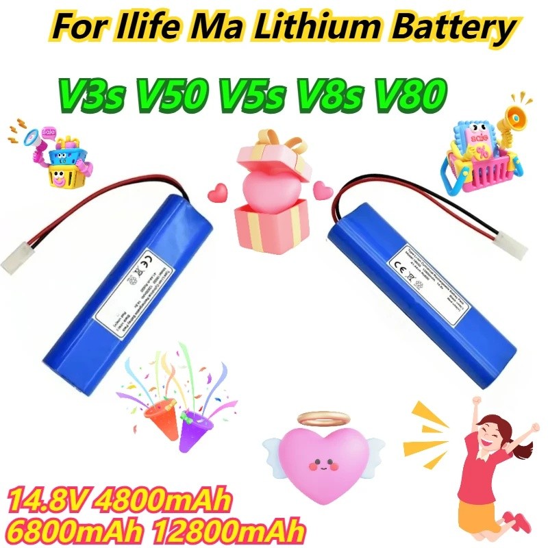 14.8V 4800mAh 6800mAh 12800mAh สําหรับ Ilife V3s V50 V5s V8s V80 Ma แบตเตอรี่ลิเธียม