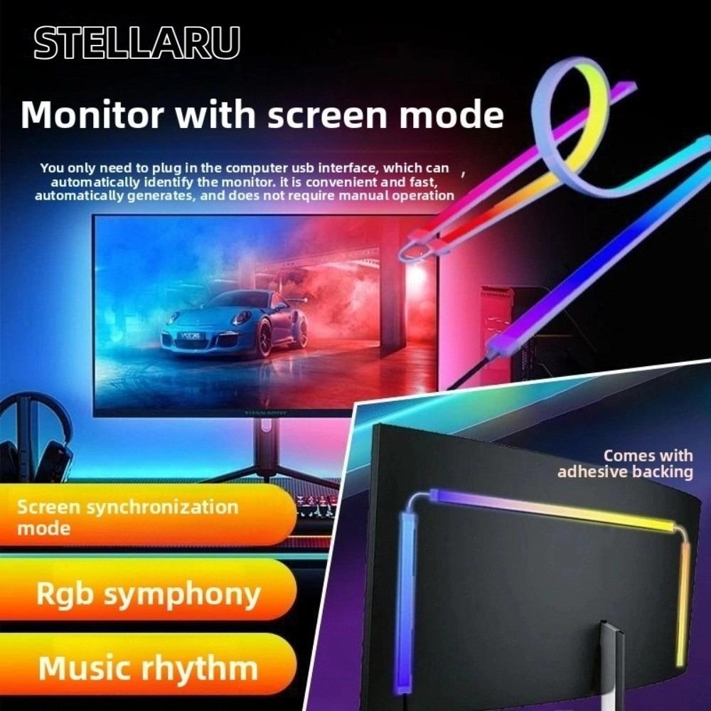 STELLARU Gaming LED Strip, 24 27 32 นิ้วบรรยากาศตกแต่งหน้าจอคอมพิวเตอร์ LED Strip, คอมพิวเตอร์เดสก์ท