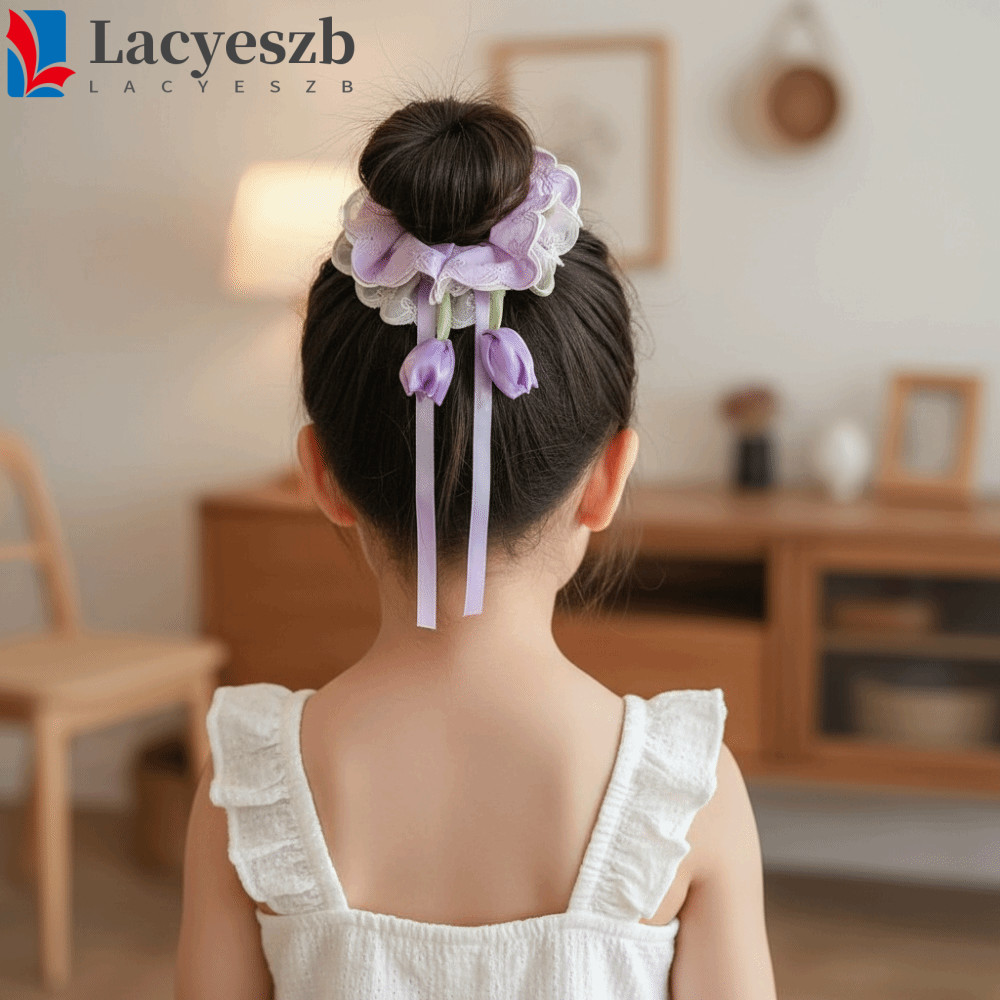 LACYESZB ดอกทิวลิปผม Scrunchie, ดอกไม้หวานสไตล์ริบบิ้นผม, เด็กอุปกรณ์เสริมผม Multicolor ยืดหยุ่นน้ําหนักเบาเด็ก Bun Maker หญิง