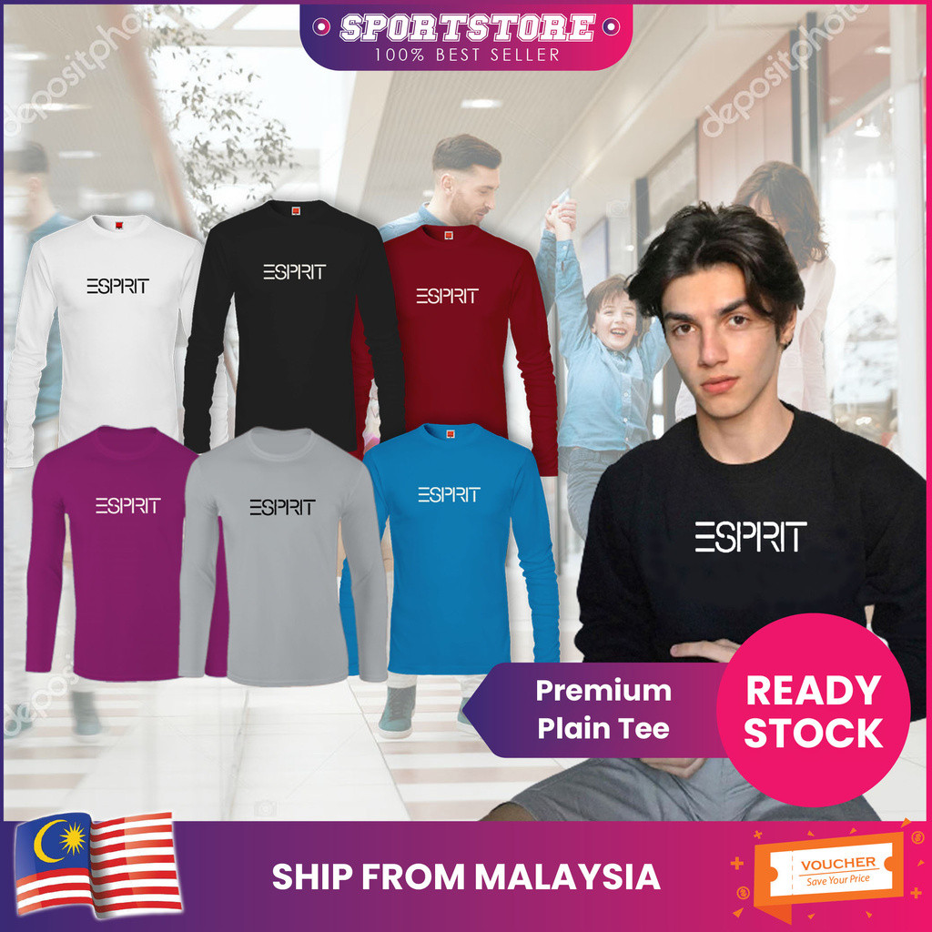 Esprit เสื้อยืดแขนยาว Unisex Female&male ผ้าฝ้าย 100%; Esprit เสื้อเชิ้ตแขนยาวผู้ชายและผู้หญิงกีฬาพร