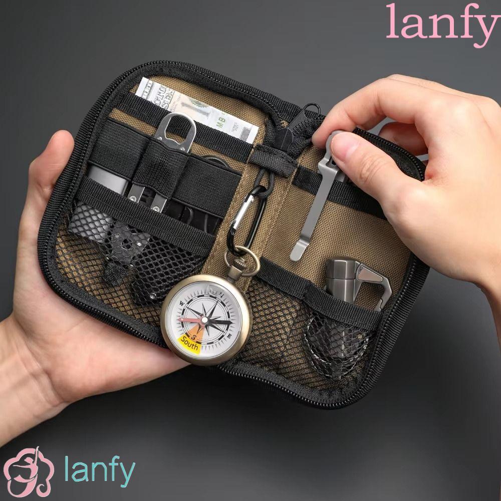 LANFY EDC กระเป๋าเก็บเครื่องมือ,กระเป๋าสตางค์บัตรเครดิต 7 EDC กระเป๋า, เครื่องมือขนาดเล็กสีดําวัสดุไ