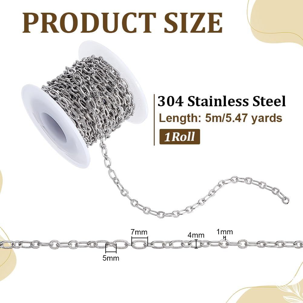 PH PandaHall รูปไข่สายโซ่ 16.4ft 304 สแตนเลสสตีล Link โซ่ 4 มม.พื้นผิวแบน Rolo CHAIN เครื่องประดับม้
