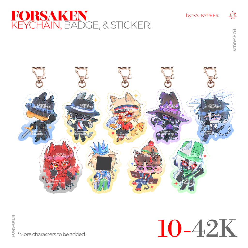 FORSAKEN KEYCHAIN แบตเตอรี่และสติ๊กเกอร์ | ROBLOX Ganci Pin Stiker Elliot Chance มาฟิโซ