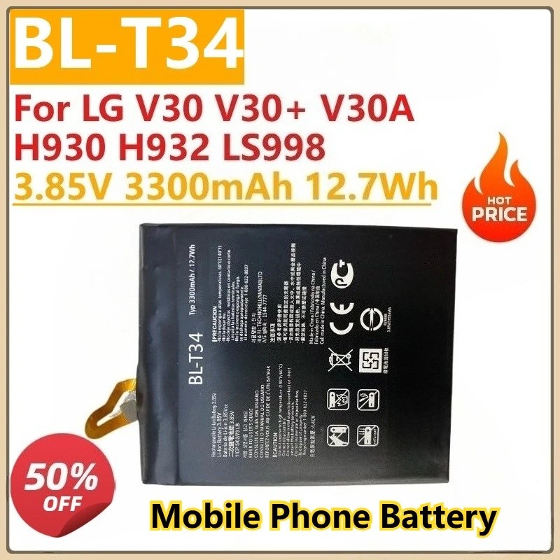 ใหม่ BL-T34 แบตเตอรี่โทรศัพท์มือถือ 3.85V 3300mAh 12.7Wh สําหรับ LG V30 V30 + V30A H930 H932 LS998 L