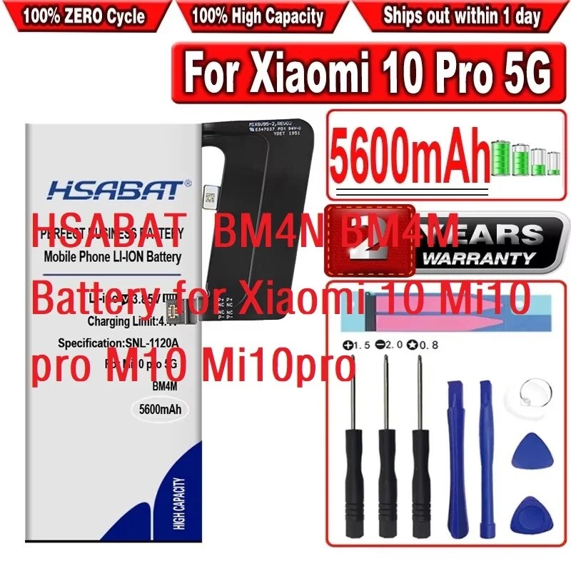 HSABAT 5600mAh BM4N BM4M แบตเตอรี่สําหรับ Xiaomi 10 Mi10 pro M10 Mi10pro