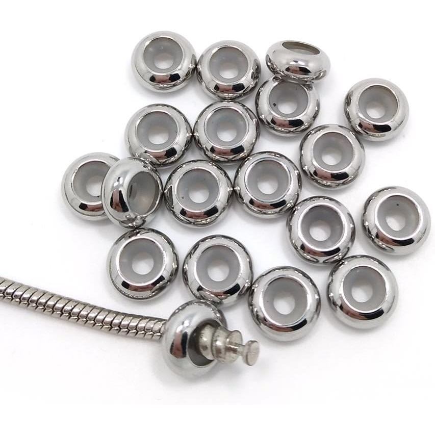 YIQIFLY Stopper ลูกปัด 20 ชิ้นสแตนเลสใส่ยาง Stopper ลูกปัด fit สร้อยข้อมือและสร้อยคอ