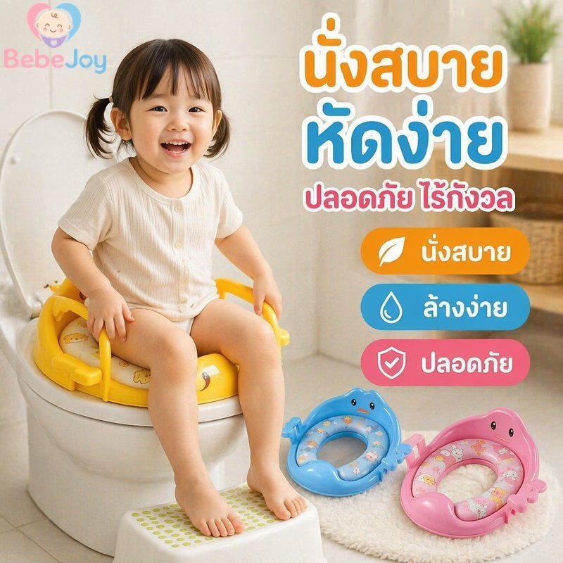 เด็กที่นั่งชักโครกเทรนเนอร์พีวีซีนุ่มไม่ลื่นพนักพิงที่เท้าแขนไม่เต็มเต็งการฝึกอบรมเป็ดออกแบบ