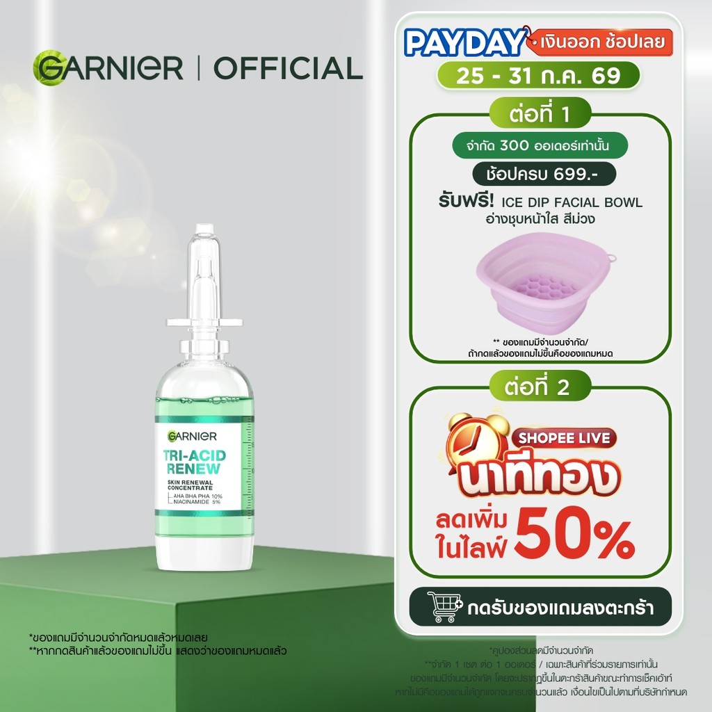 การ์นิเย่ ไตร-แอซิด รีนิว สกิน รีนิววัล คอนเซนเทรต Garnier Tri-Acid Renew Skin Renewal Concentrate