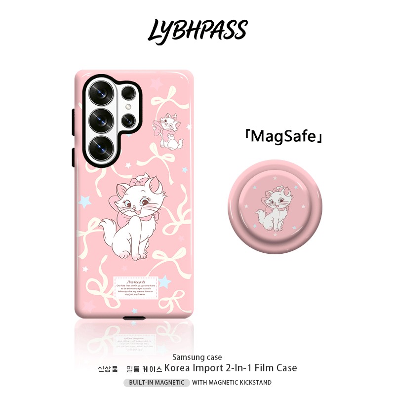 คสซัมซุง+มีขาตั้งแม่เหล็ก แม่เหล็ก MagSafe น่ารัก การ์ตูน สีชมพู โบว์ Marie มารี แมว ขอบ2ชั้น เคส Samsung galaxy s20 fe s21 s22 plus s23 s24 s25 edge s26 ultra note20 ultra A07 A17 A27 A37 A54 A55 A56 A57 5G เปิดเลนส์ กันกระแทก โทรศัพท์ มือถือ case