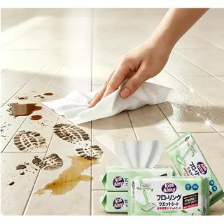 (ซื้อ5แถม1 ) KissAimy ผ้าเช็ดพื้นเปียกใช้แล้วทิ้ง แถมฟรีไม้ถูพื้น