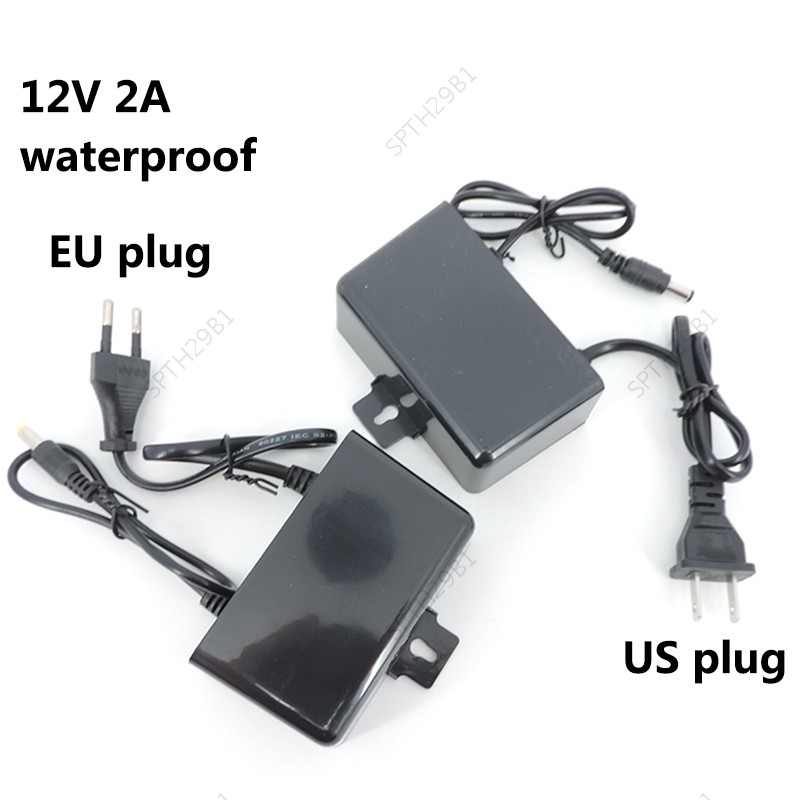 กันน้ํา 12V 2A 2000ma กลางแจ้ง AC to DC Power Supply 110V 240V EU US Plug Adapter Charger สําหรับกล้